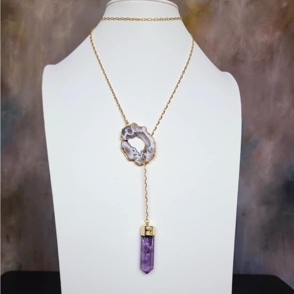 Amethyst and Agate Geode Necklaces (druzy inside!)